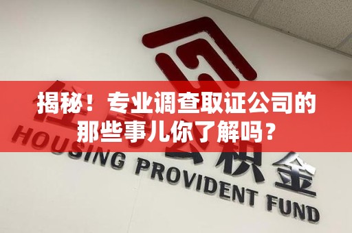 新建揭秘！专业调查取证公司的那些事儿你了解吗？