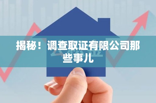 新建揭秘！调查取证有限公司那些事儿