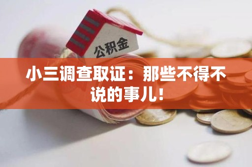 新建小三调查取证：那些不得不说的事儿！