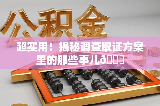 新建超实用！揭秘调查取证方案里的那些事儿😎