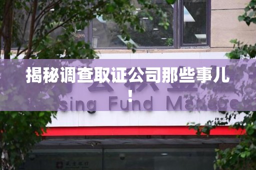 新建揭秘调查取证公司那些事儿！