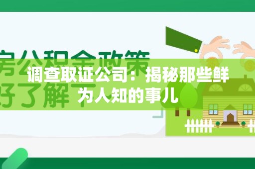 新建调查取证公司：揭秘那些鲜为人知的事儿