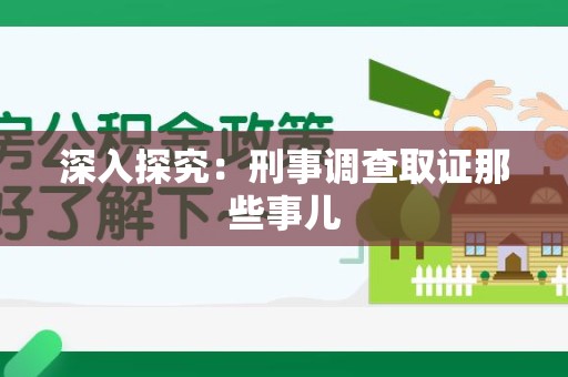 新建深入探究：刑事调查取证那些事儿